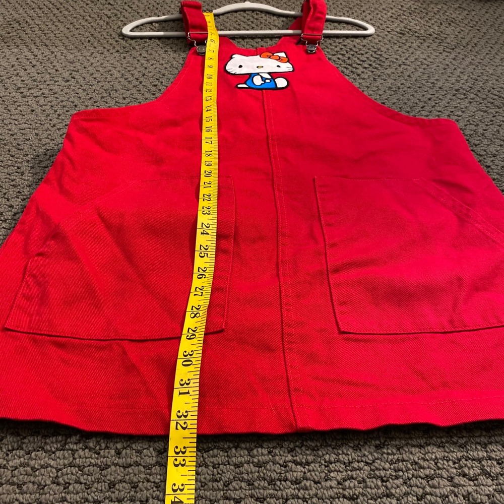 SANRIO Hello Kitty Overall Mini Dress Size L Red Denim Jumper Kawaii Kidcore Y2K - Picture 10 of 10